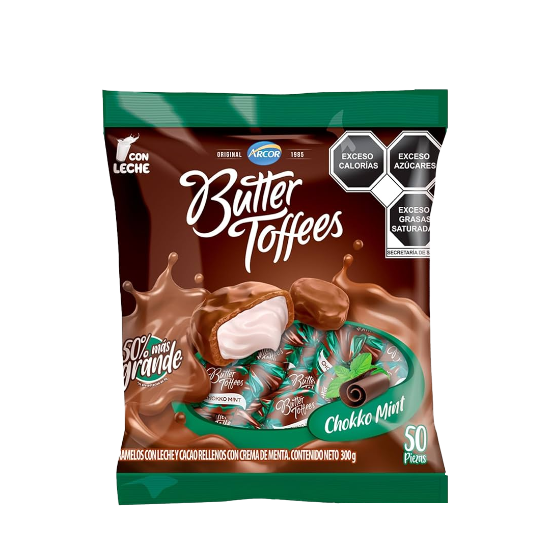ARCOR BUTTER TOFFEES CHOCO  MENTA 1/300Grs (Caja: 16Pza)