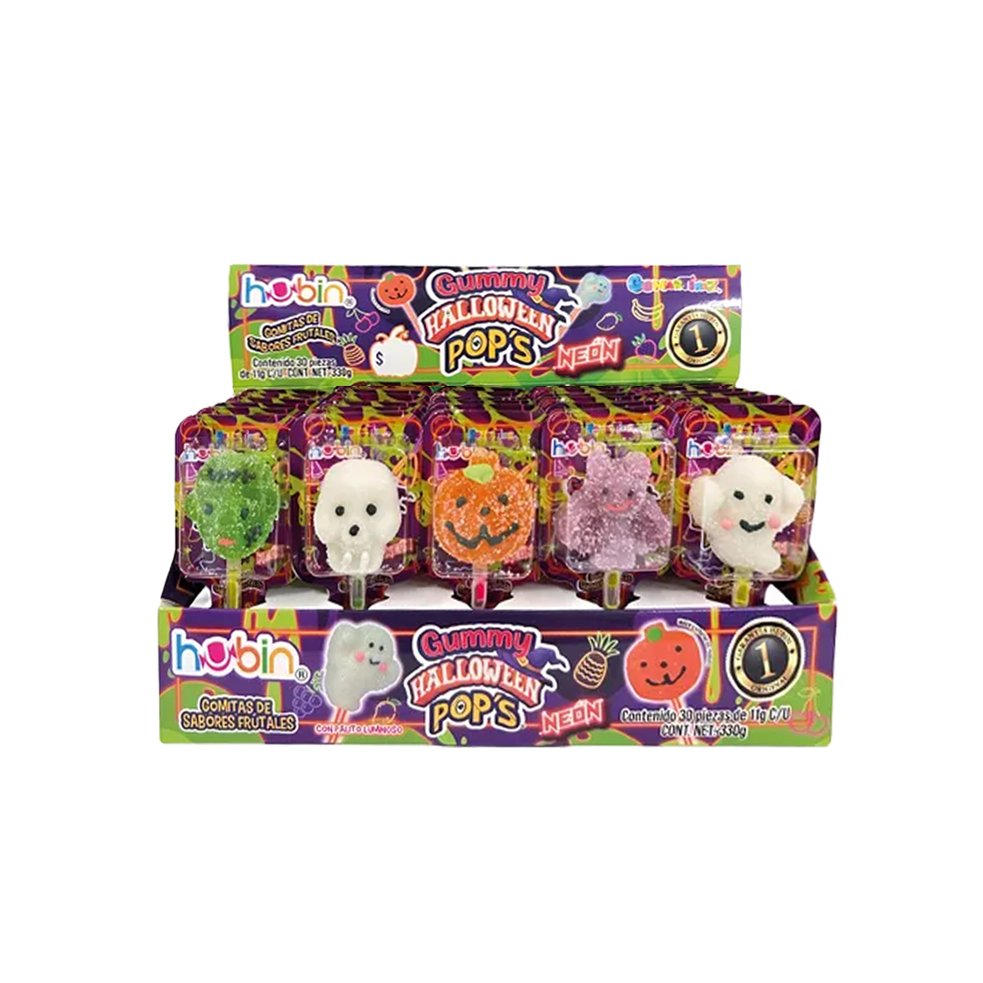 HUBIN GUMMY HALLOWEEN POP NEON 1/30pz (Caja:16dsp)
