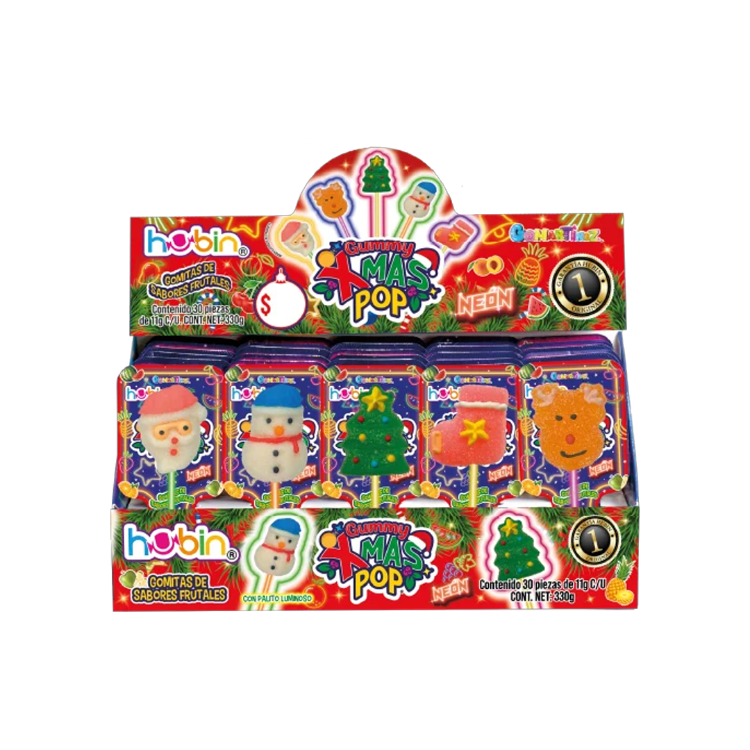 HUBIN GUMMY NAVIDAD POP NEON 1/30pz (Caja:16dsp)