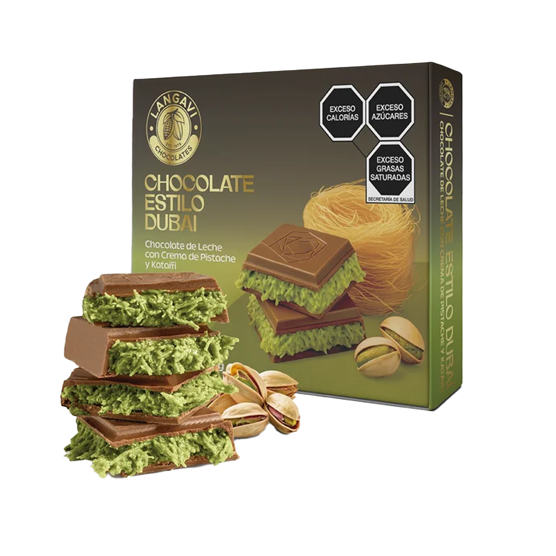 LANGAVI CHOCOLATE DUBÁI LECHE 1/100gr (Caja:12pz)