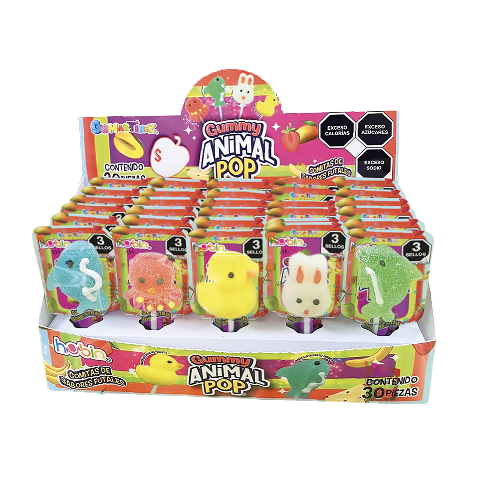 HUBIN GUMMY ANIMAL POP 1/30pzs (Caja:16dsp)