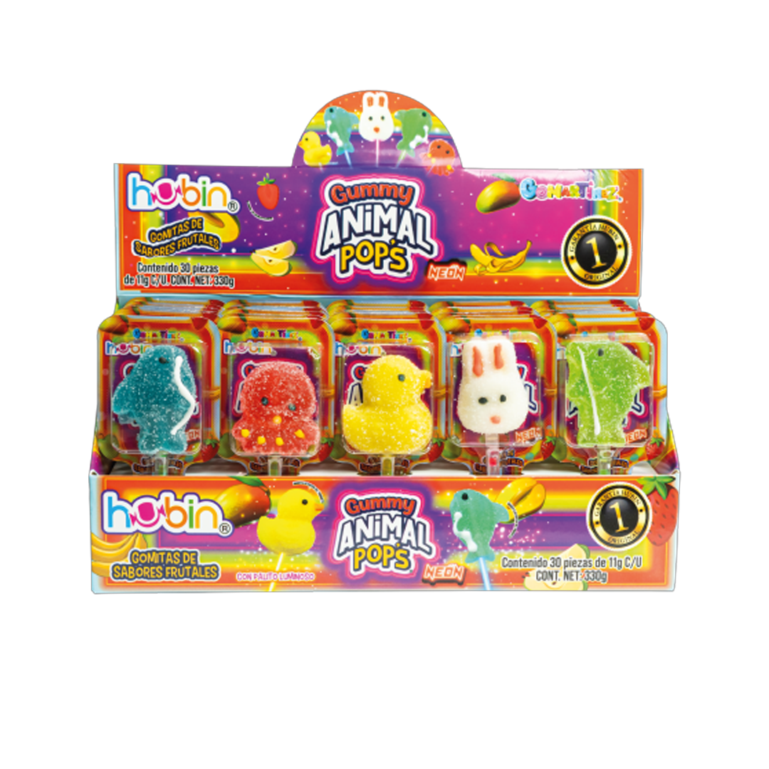 HUBIN GUMMY ANIMAL POP'S NEON 1/30pz (Caja:16dsp)