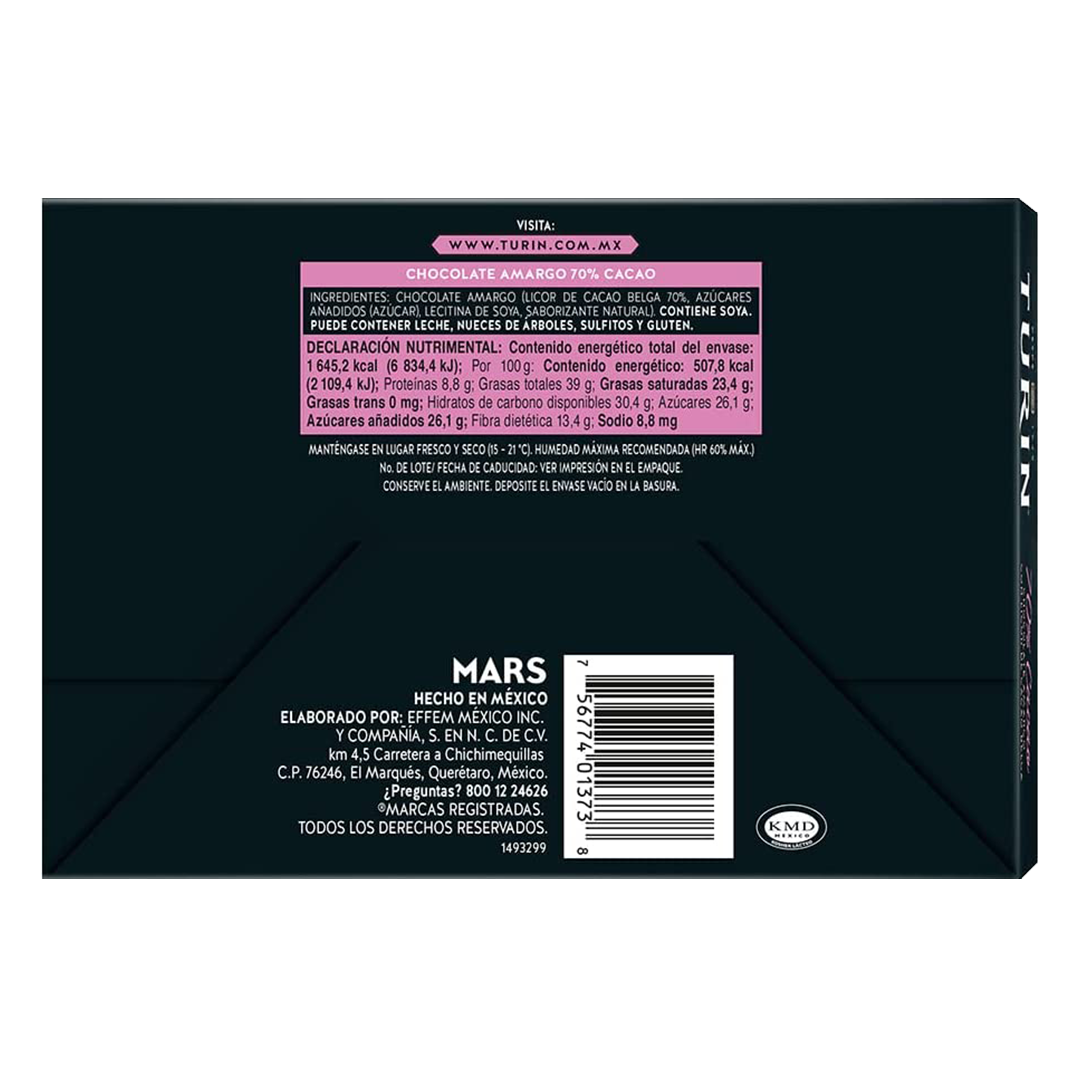 TURIN BARRA CHOC 70% 4/18